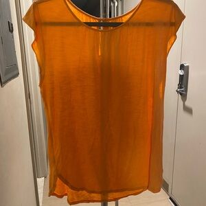 LOFT Sheer Orange Cap-Sleeve Lightweight Top